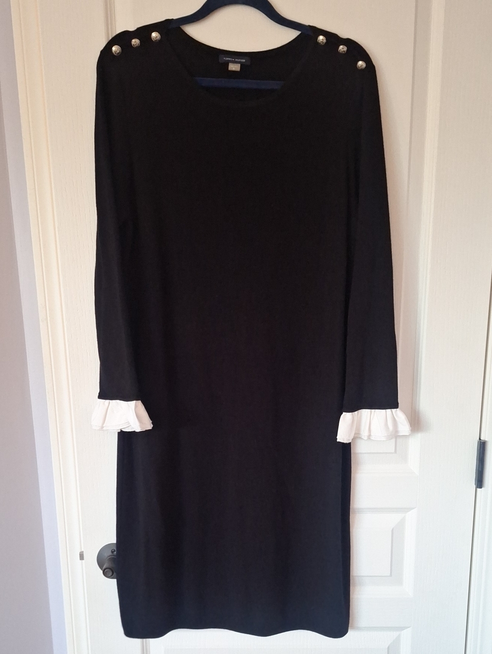 Tommy Hilfiger Black Long Sleeve Dress with White Ruffle Cuffs